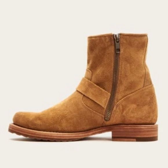 FRYE | Veronica Buckle Strap Suede Short Ankle Biker Moto Boots in ‘Brandy’ - Picture 3 of 13